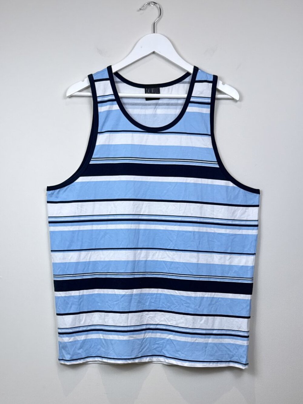 🔥4 for $20🔥 Caliville Mens Striped Tank Top XXL Blue White Cotton Blend